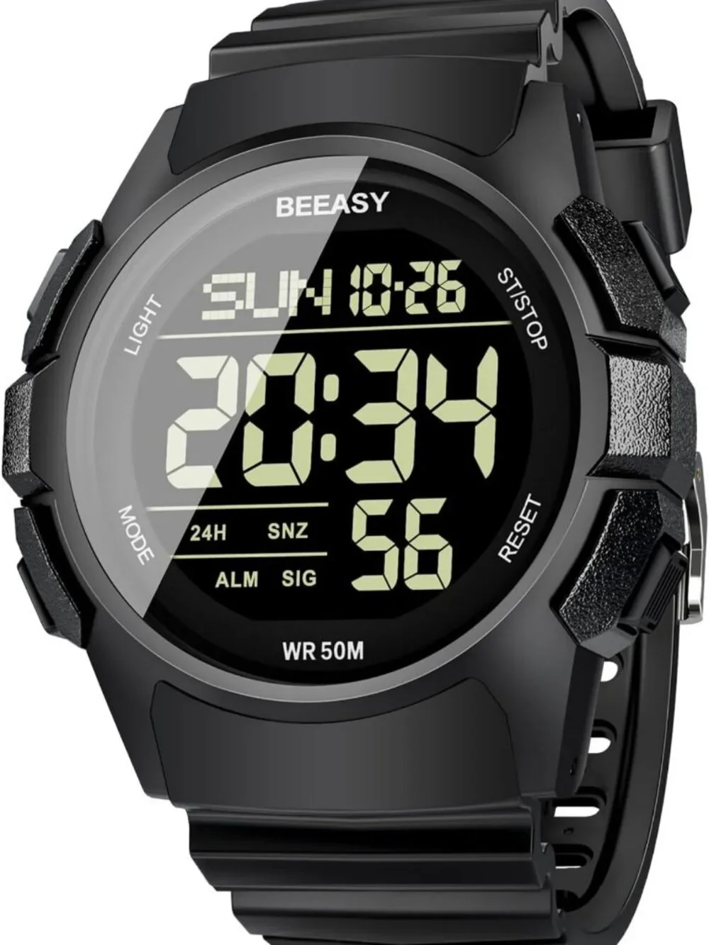 Men's Digital Sports Watch - 50M Waterproof, Stopwatch, Alarm, Rubber Strap, Gym